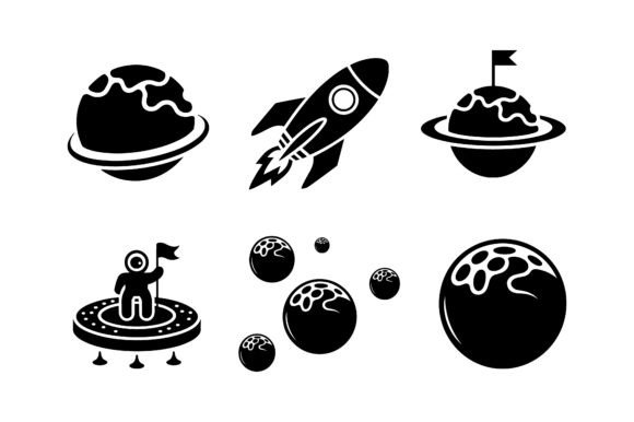 Space Planet Vector Silhouette Set
